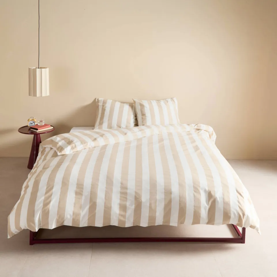 NOUS Living katoenen gestreepte 2-persoons dekbedovertrek 200x220 cm - zand/offwhite, foto 4