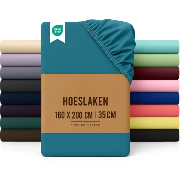 PromoHome Geborsteld Microvezel Hoeslaken met Elastische Hoeken voor Tweepersoonsbed - 160x200 cm - Diepe Zakken 35 cm - Zacht en Comfortabel - Krimpbestendig - Wasmachine Bestendig Blauw