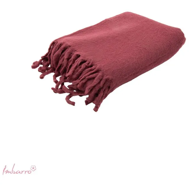 Imbarro Plaid - Kleed - Burgundy - 130x170 cm -Bordeauxrood - Wolmix - Handgemaakt - Zachte Woondeken met Franjes