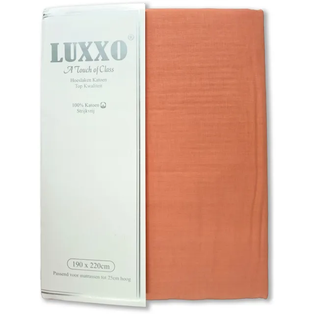 Luxxo hoeslaken Zalm 190 x 220 hoekhoogte - 25cm - Katoen
