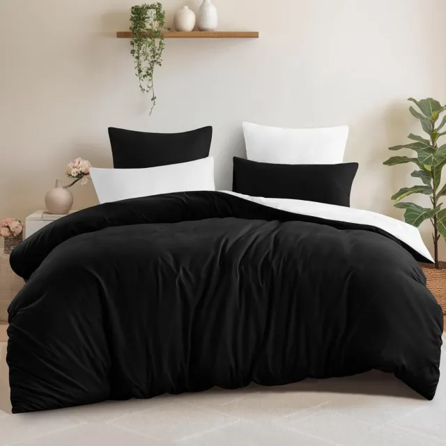 Famanu Beddengoedset, 3-delig, 200 x 220 cm, wit, omkeerbaar, met ritssluiting, tweekleurig dekbedovertrek van zachte microvezel met kussenslopen, zwart en wit zwart wit
