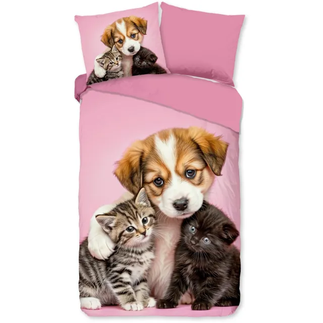Pure dekbedovertrek hond en poes - Roze - Microvezel Pink