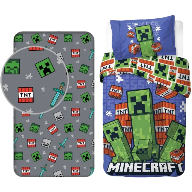 Minecraft slaapkamerset; dekbedovertrek en hoeslaken Dekbedset