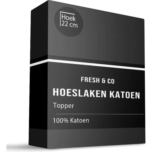 Fresh & Co Verkoelend Topper Hoeslaken - Katoen - 160x200 cm - Katoen - Fresh & Co Zwart