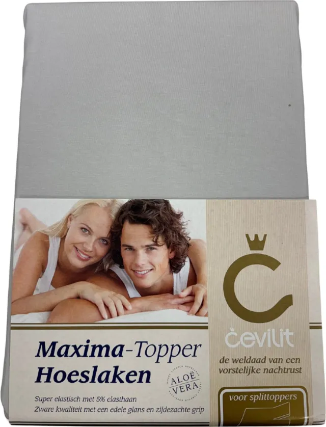 Cevilit Maxima Hoeslaken Licht Grijs – Voor Split toppers – Maat 140 t/m 160 x 220 – Aloë vera – Jersey Stretch – Extra Zwaar – Hoekhoogte ca 20cm -Zijdezachte grip – anti pilling - Strijkvrij - NR 526
