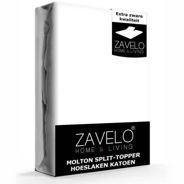 Zavelo Molton Split-Topper Hoeslaken (100% Katoen)-Lits-jumeaux (160x220 cm) Wit