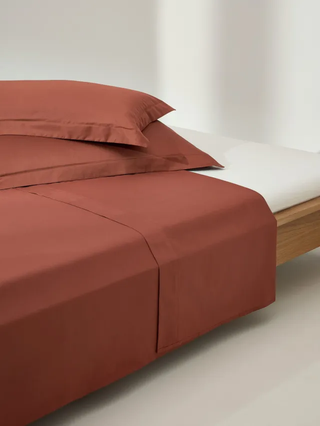Westwing Collection Katoensatijnen laken Premium Terracotta