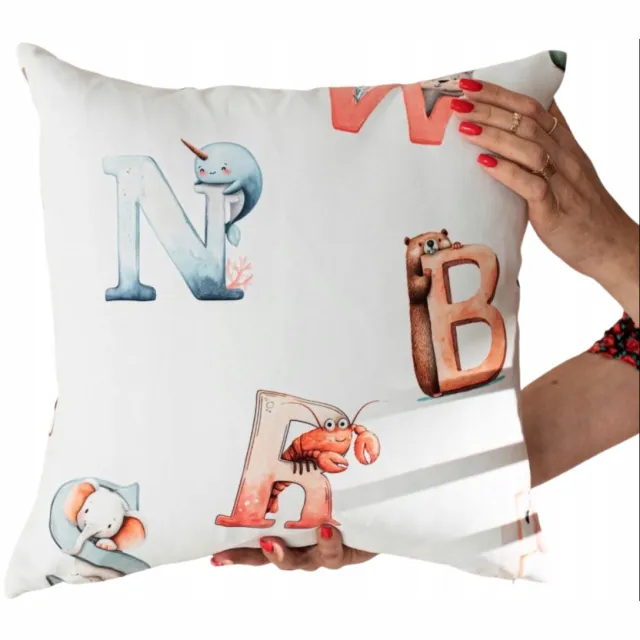 Markizeta Kleurrijke Kinderkussenhoes 40x40cm - Alfabet met Dieren, Velours Multicolor