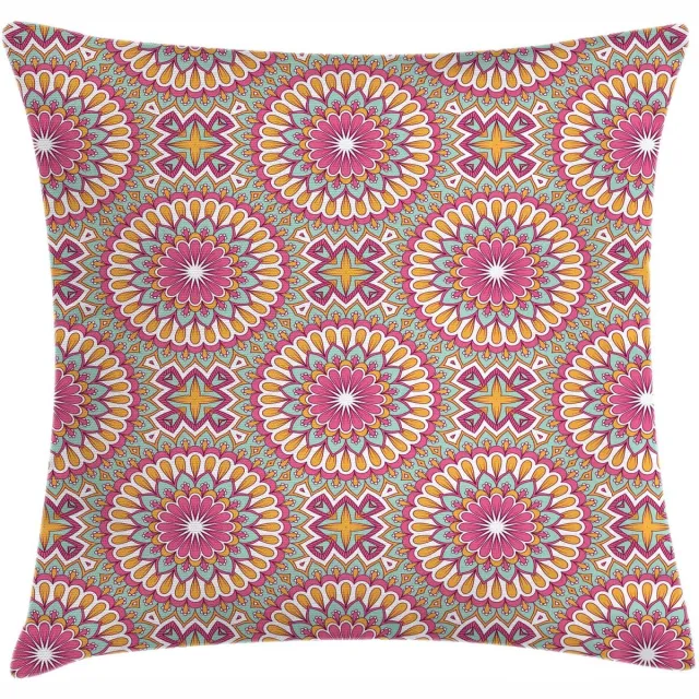 ABAKUHAUS Folkloristische Kussenhoes – Dubbelzijdig bedrukt – 50x50 cm – Rosa Mint
