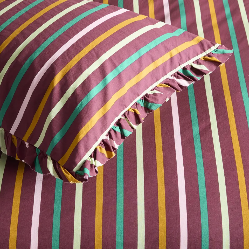 NOUS Living katoenen gestreepte 2-persoons dekbedovertrek 200x220 cm - donkerrood, foto 2