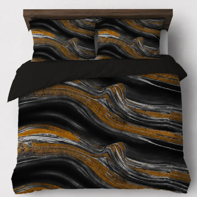 Valking Dekbed Zonder Overtrek Marble Black Gold | Easy Dekbed Uni Onderzijde | 200 x 200/220 cm + 2 kussenslopen en instopstrook