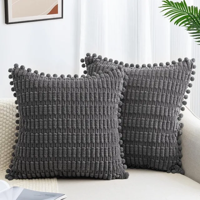 Thuys Set van 2 kussenslopen, 40 x 40 cm, corduroy, sofakussen, zachte kussenhoezen, boho-kussenslopen, sierkussens, moderne kussens, decoratie voor bank, slaapkamer, thuis, auto, decoratie, sierkussenhoezen, donkergrijs donkergrıjs