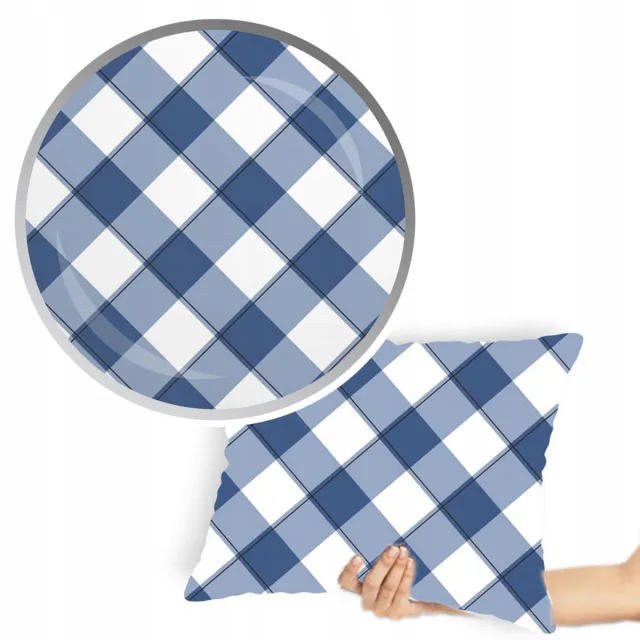 Designpremium Blauw-wit geruite katoenen kussensloop 40x60 cm