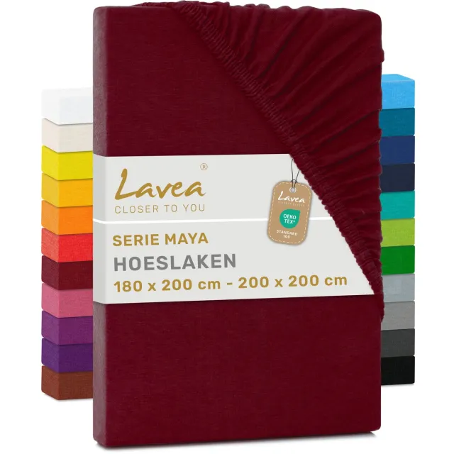 lavea Jersey hoeslaken, hoeslaken, Lavea Maya serie, 180x200cm | 200x200cm, Bordeaux, 100% katoen, hoogwaardige afwerking, met elastische band