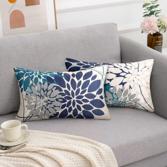Unyqoos Set van twee decoratieve kussenslopen met geometrisch patroon voor binnen en buiten Marineblauw En Cyaan