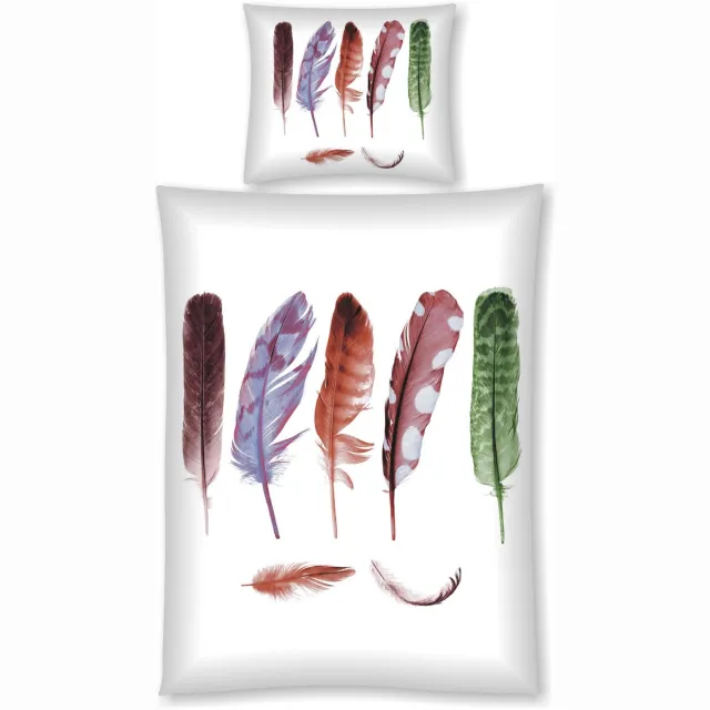 Padiro dekbedovertrek 135 x 200 cm - Katoen - Meerkleurig - Boho, Verenprint - Met 1 kussensloop 80 x 80 cm - 2-delig voor 1 persoon