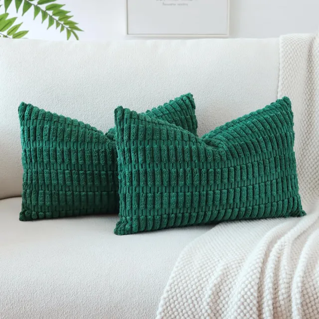 Ibenzoa Set van 2 Luxe Corduroy Kussenslopen voor Moderne Sfeer in Huis en Tuin donkergroen