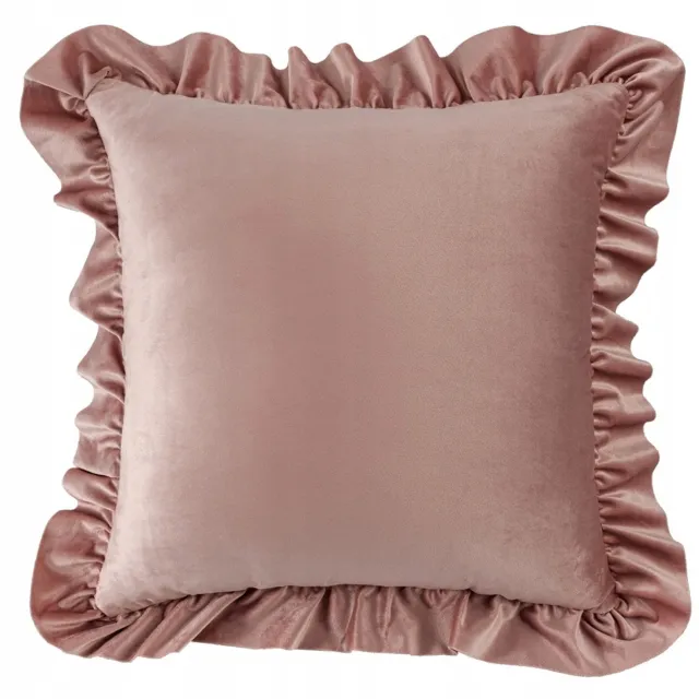 Fitizzio Decoratieve kussensloop 40x40 cm met ruche, velours, rose gold