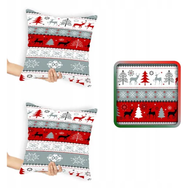 Designpremium Kerstkussensloop 40x40 cm - 2 stuks, katoen satijn Meerkleurig