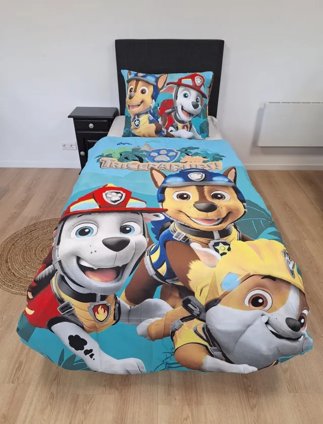 PAW Patrol dekbedovertrek Tricerapups - microvezel - eenpersoons - 140x200 cm - 60x70 cm kussensloop Blauw