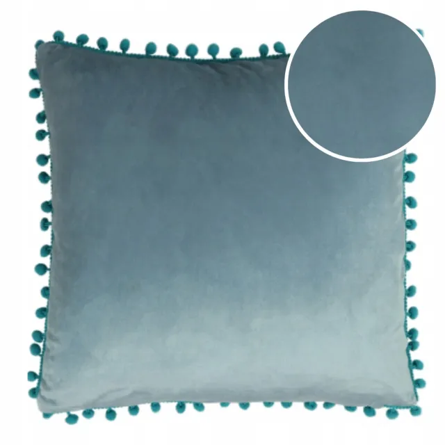 DOMAREX Decoratieve Kussenhoes Boho Blauw 40x40 cm met Pompons | Zacht velours