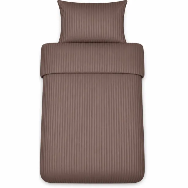 decoware Dekbedovertrek Hotelstreep 140x220 cm - Bruin - Katoen Satijn - Met Kussensloop - Eenpersoons