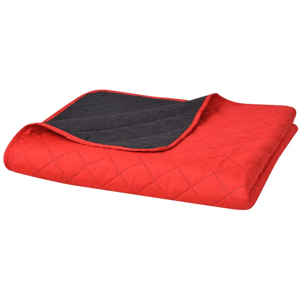 vidaXL Dubbelzijdige quilt bedsprei rood en zwart 220x240 cm, foto 2