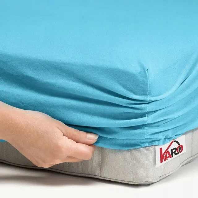 karo Jersey Hoeslaken met Elastiek - Turquoise Katoen, Zacht & Strijk-vrij