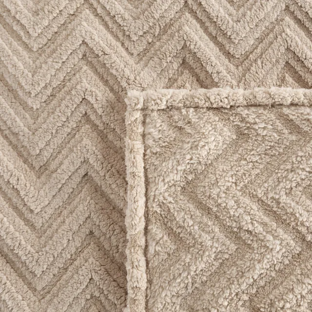 Eurofirany Zacht Dekentje 170x210cm - Visgraat Patroon - Donker Beige