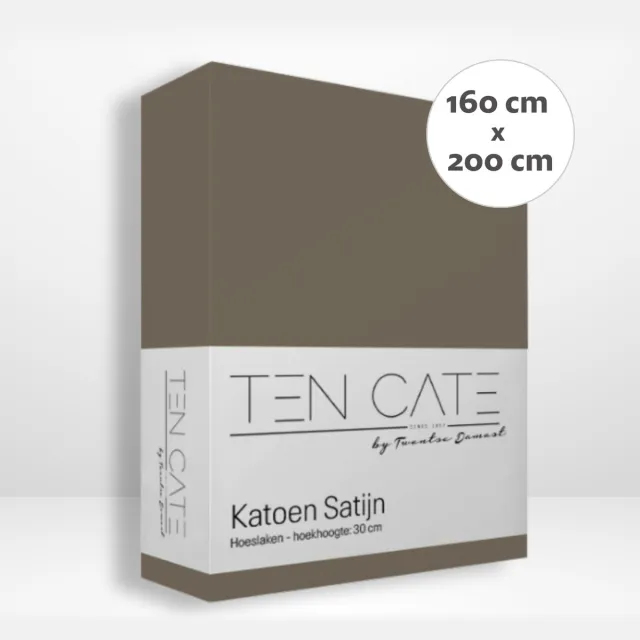 Ten Cate Hoeslaken - Hoeslaken 160x200 - Katoensatijn - Hoeslakens - Geschikt voor boxspring en matras - Hoekhoogte 35cm - Elastiek Rondom - Strijkvrij - Taupe