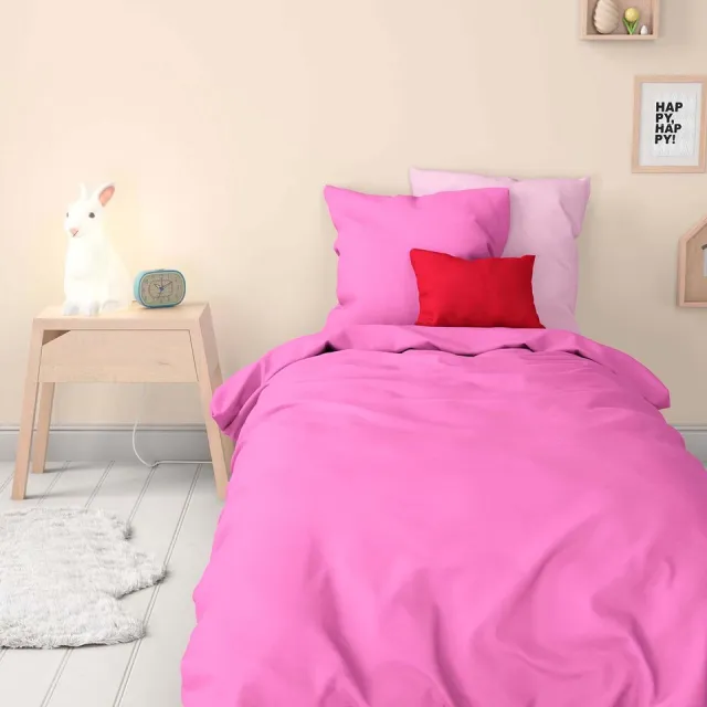 Mistral Home DEKBEDOVERTREK - katoen renforcé - 140 x 200 cm + 65 x 65 cm - eenpersoons - effen kleur - roze - Voor kinderen