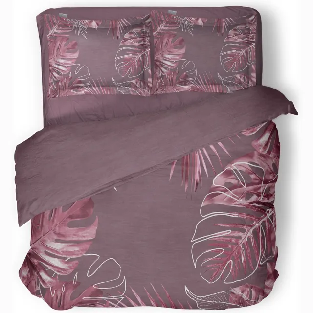 LINNICK Dekbedovertrek Katoen Sky - Pink - Dekbedovertrek 240x200/220cm - 100% Katoen - Lits Jumeaux - Dekbedovertrekken - Bladeren Dekbedovertrek roze
