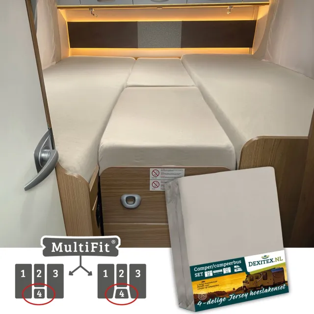 dexitex 1 x Hoeslaken Zandkleur / 4 delige set-Geschikt voor Camper lengtebedden of enkele bedden