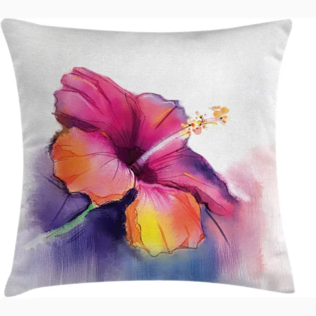ABAKUHAUS Kussenhoes Hibiskus – Bedrukt aan beide zijden – 50x50 cm Wit