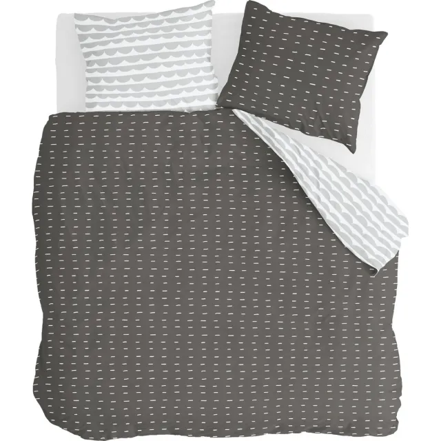 Walra Dekbedovertrek More Dashes - 140x220 - 100% Katoen - Off Black / Grijs