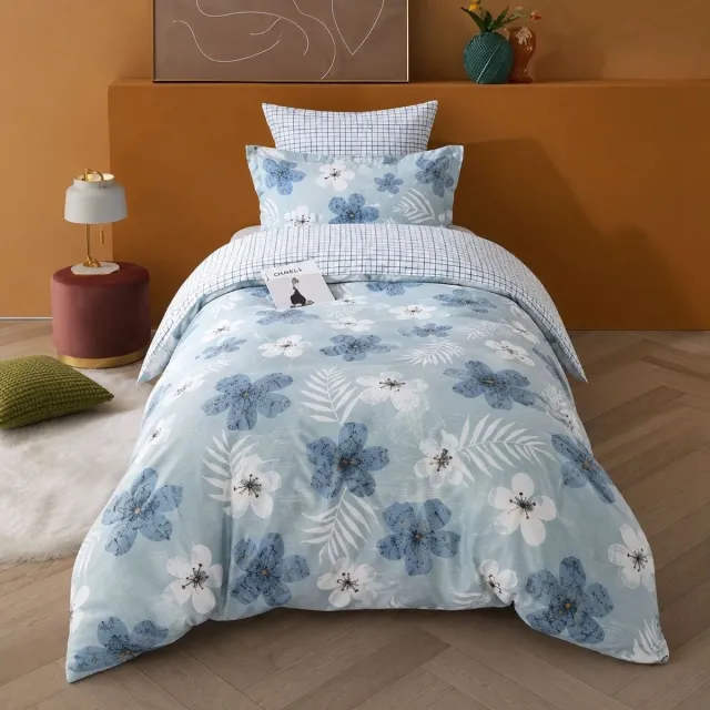 bedlin Lakenset Micropercal - 1 persoon - Bovelaken en onderlaken - 3 stuks - Blossem Lichtblauw
