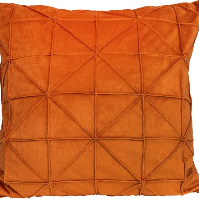 QUVIO Kussenhoes geruit met driehoek - Kussenhoezen - Sierkussens - Kussenbeschermer - Kussenhoes - Omtrek kussen - Kussenhoesje - Fluweel - 50 x 50 cm (lxb) - Oranje