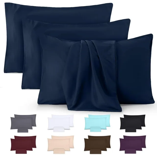 Famanu Bedding Kussensloop (Set van 4) – Makkelijk te onderhouden Zachte geborstelde microvezel – Krimp en vervagingsbestendig (Marine Blauw, 50 x 75 cm)