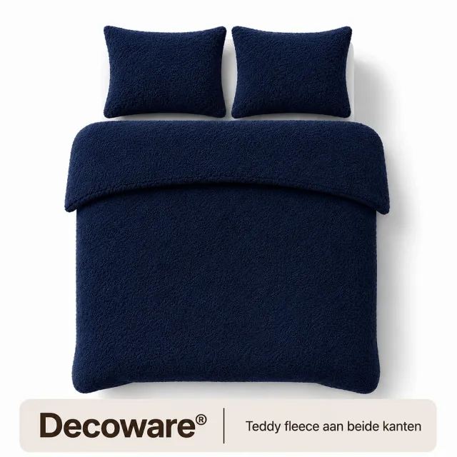 decoware Teddy Fleece Dekbedovertrek Navy - 260x220 cm – Dubbelzijdig Teddy – Incl. 2 Kussenslopen 60x70 cm – Extra Warm - Lits-jumeaux