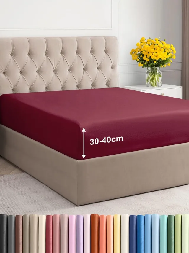 Unyqoos Zacht en diep hoeslaken 200 x 200 cm voor hoge matrassen in wijnrood Bordeaux