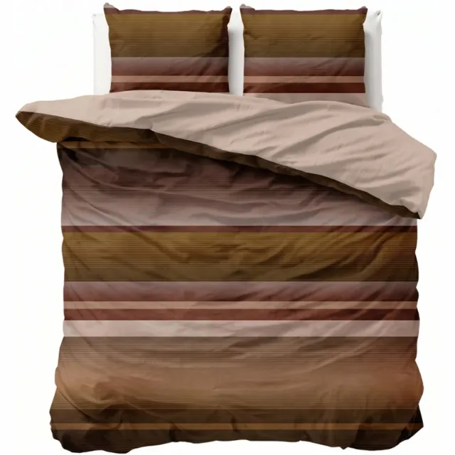 Dekbed-Discounter Presence Dekbedovertrek - Percale Katoen - Dubbele instopstrook - Wassen op 40 graden - Inclusief 2 kussenslopen - Stripe Kaneel