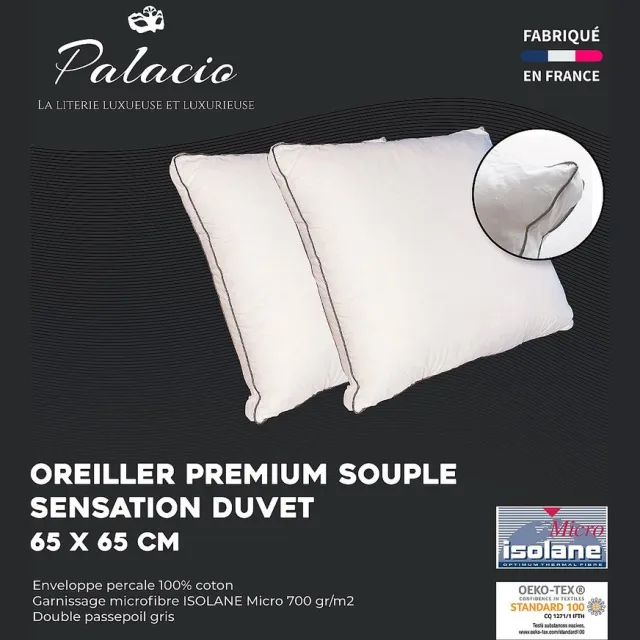 Vente-unique Set van 2 hoofdkussens met donsgevoel in katoenperkal 91 draden/cm² 65 x 65 cm - 700 g - Wit - AUXENCE