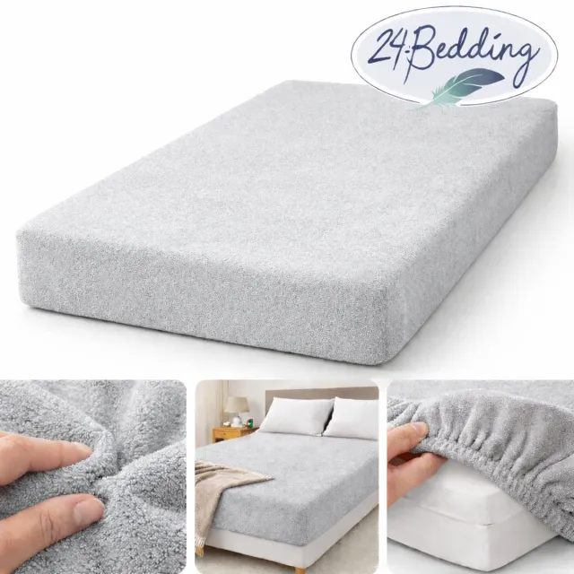 24-Bedding 2 stuks !! - Badstof Hoeslaken - Extra Zwaar - 180 gr/m2 - 90x210 cm zilver Grijs - 30 cm
