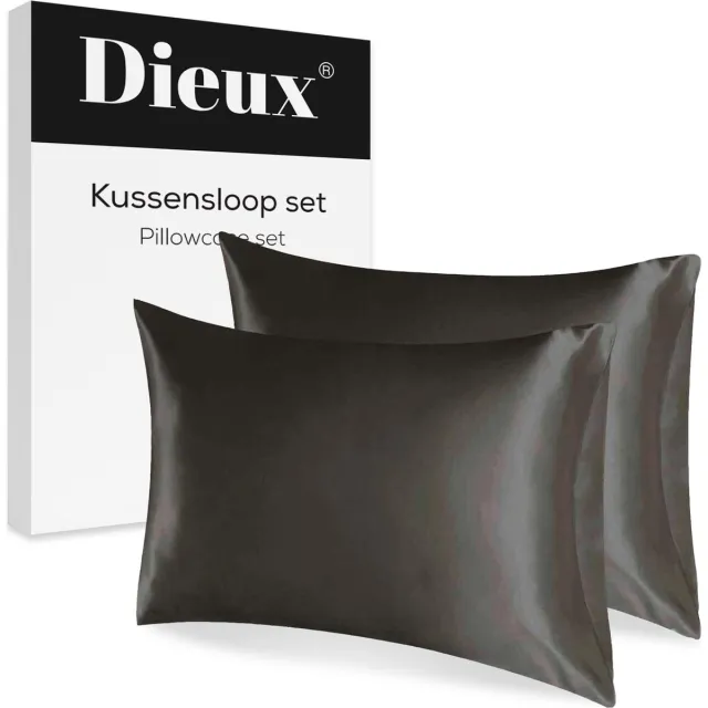 Dieux® Luxe Satijnen Kussensloop - Zwart - Kussenslopen 60 x 70 cm - set van 2 - Kussensloop Satijn - Anti allergeen - Huidverzorging - Haarverzorging
