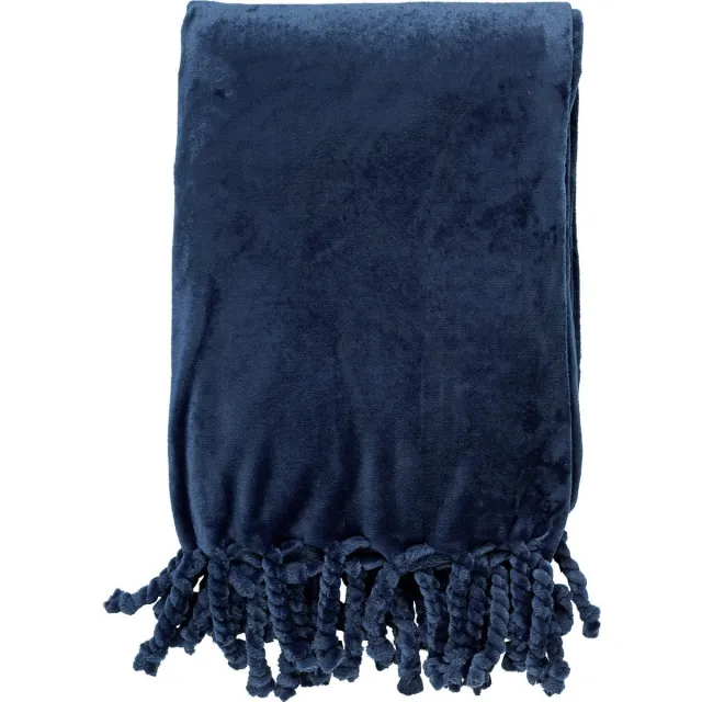 Dutch Decor FLORIJN - Plaid 150x200 cm - grote fleece plaid met flosjes - Insignia Blue - blauw Marineblauw