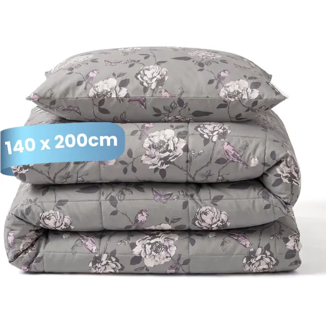 Slaapspeciaal Essential Print Grey Garden - Dekbed zonder Overtrek - Wasbaar Dekbed - Hoesloos Dekbed - All Year Dekbed - 2 in 1 Dekbed - Incl. 1 Kussensloop - 140x200 cm