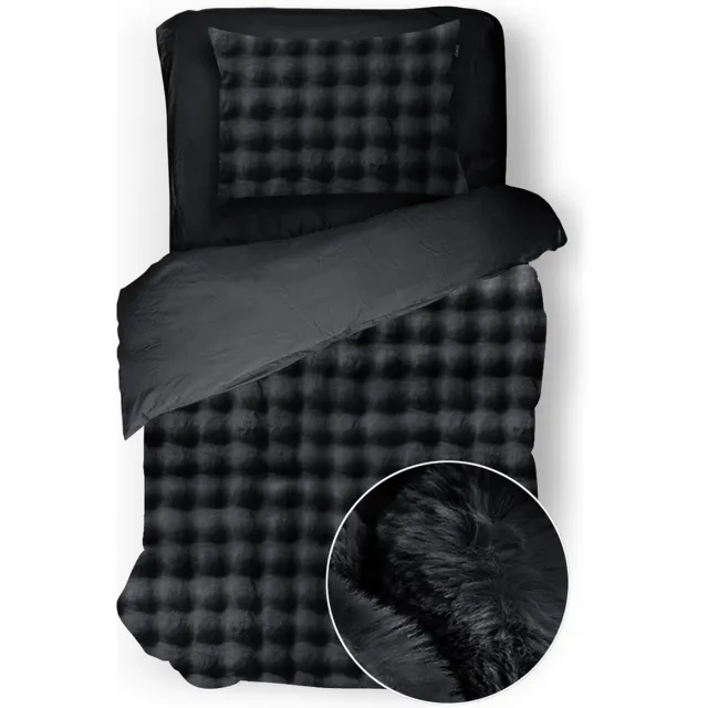 Eleganzzz Dekbedovertrek Shiny Bubble Pom Pom Flanel Fleece - Black - Dekbedovertrek 140x200/220cm - 100% flanel fleece - Eenpersoons dekbedovertrekken - 140x220cm - Teddy Dekbedovertrek - Fluffy Dekbedovertrek - Effen Dekbedovertrek