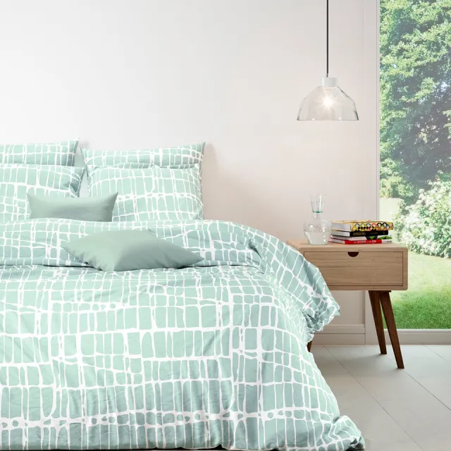 Mistral Home DEKBEDOVERTREK - katoen renforcé - 200 x 200 cm + 2x 65 x 65 cm - tweepersoons - natuur - muntgroen