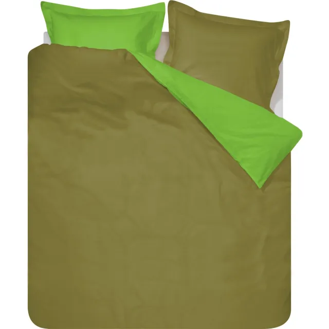 SENZATIONE 100% Katoen Percaline Dekbedovertrek Uni Reversible 240x200/220-2x60x70 cm ( 240 cm Lang ) OLIJFGROEN/APPELGROEN