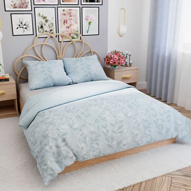 Markizeta Lilu Serie - Satijnen Katoenen Dekbedovertrek - Blauw - Plantenmotief